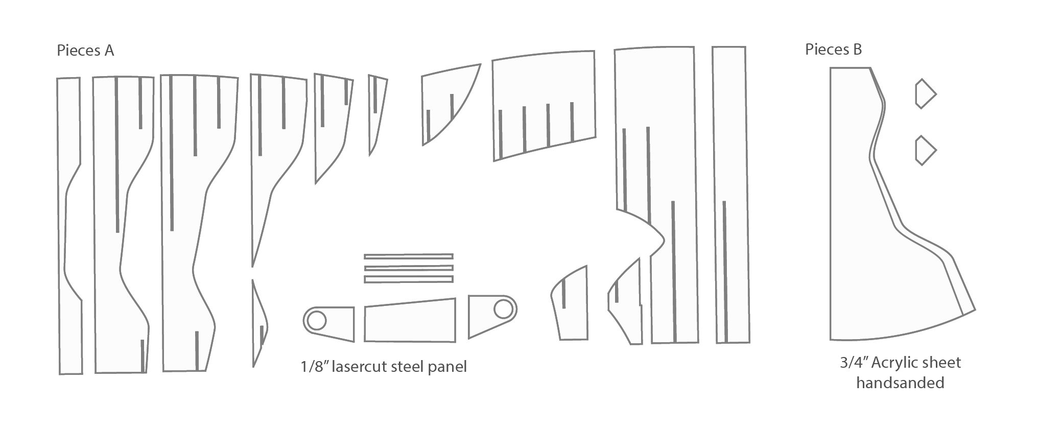Pieces A laser-cut steel panel layout
