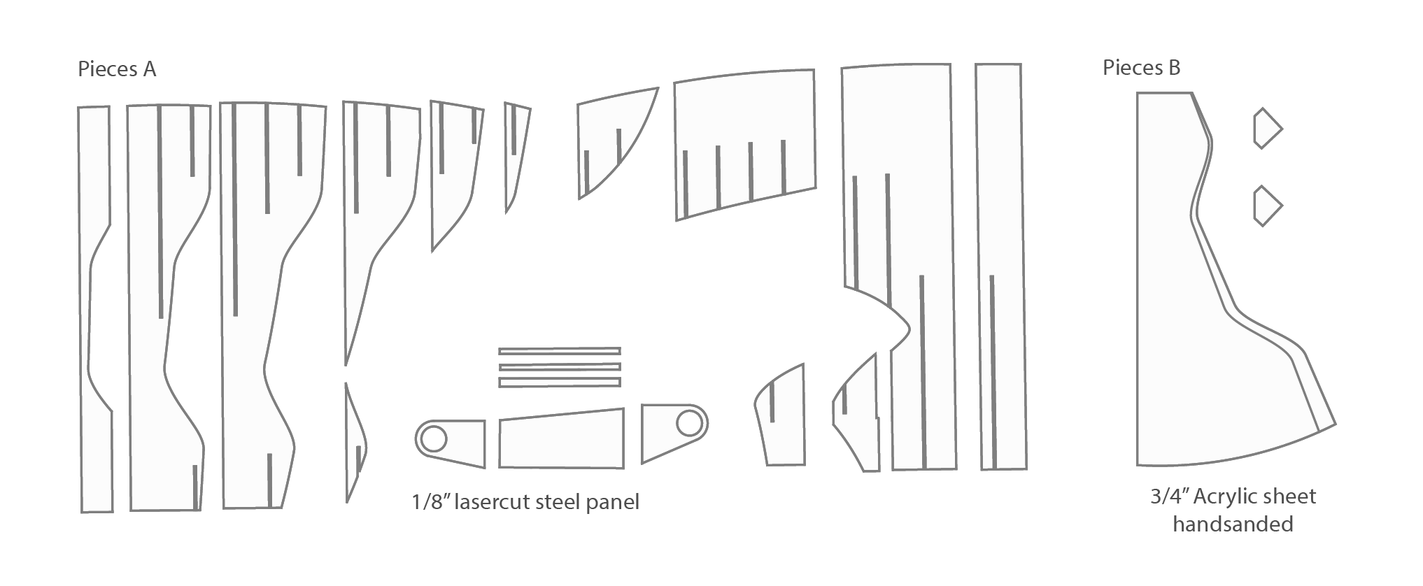Pieces A laser-cut steel panel layout