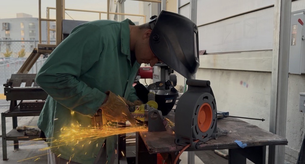 Fabrication process grinding steel panels