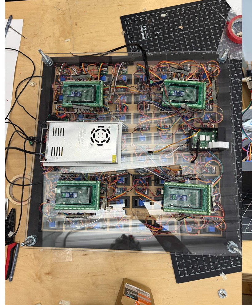 PCB assembly — wiring the 64-channel motor grid