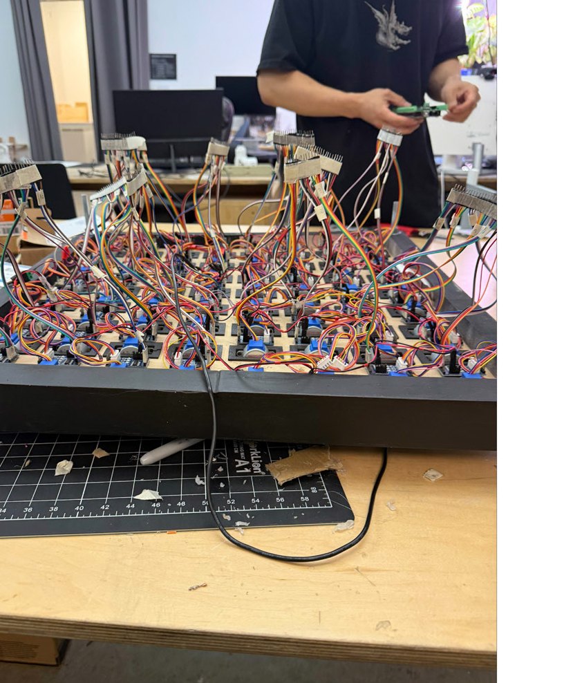 PCB assembly — manual wiring across the panel array