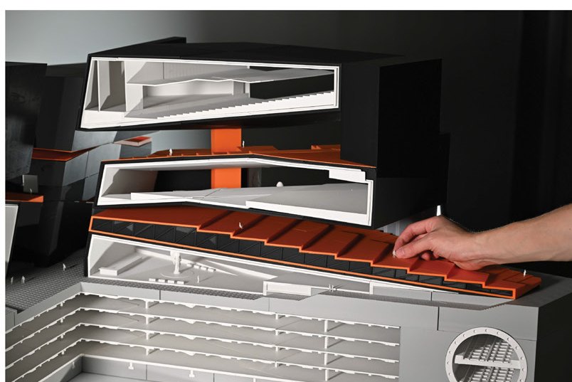 Sectional model — roofscape with orange seam running through the shards