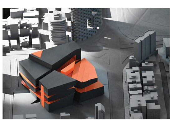 Massing model in site context — the block within Quito's urban fabric